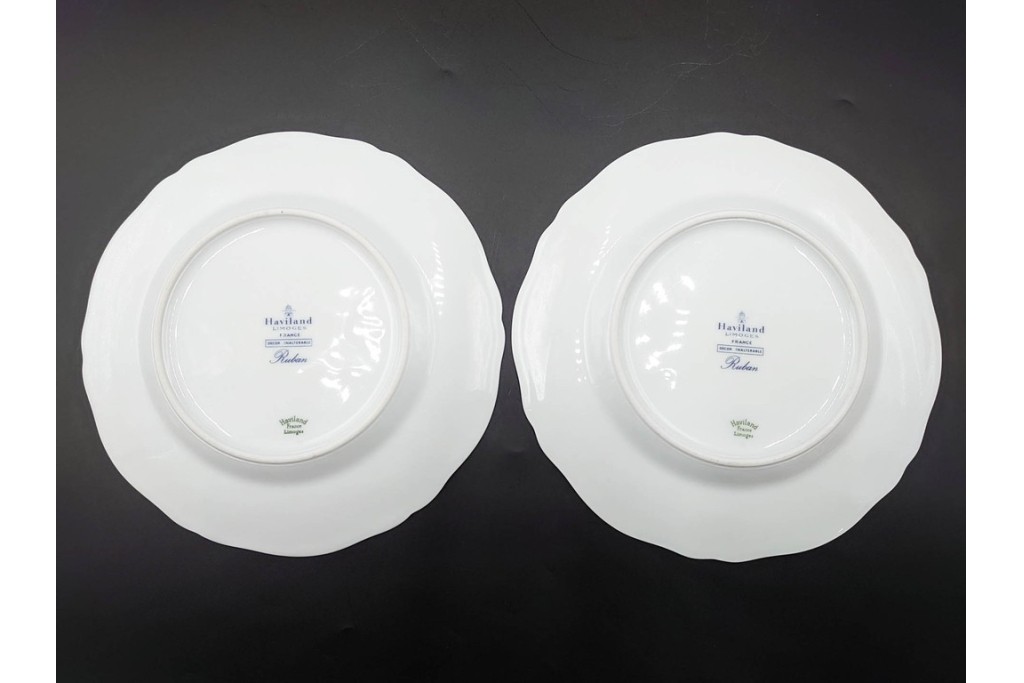 フランス　LIMOGES(リモージュ)　Haviland(アビランド)　Ruban(リュバン)　花模様とブルーのリボンが調和するトリオ3客セット　(R-086446)