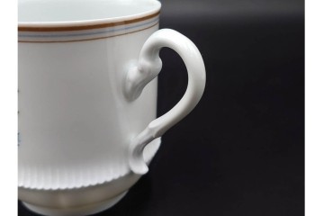 フランス　LIMOGES(リモージュ)　Haviland(アビランド)　Ruban(リュバン)　花模様とブルーのリボンが調和するトリオ3客セット　(R-086447)