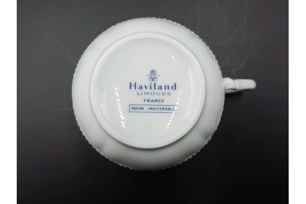 フランス　LIMOGES(リモージュ)　Haviland(アビランド)　Ruban(リュバン)　花模様とブルーのリボンが調和するトリオ3客セット　(R-086447)