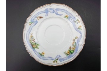 フランス　LIMOGES(リモージュ)　Haviland(アビランド)　Ruban(リュバン)　花模様とブルーのリボンが調和するトリオ3客セット　(R-086447)