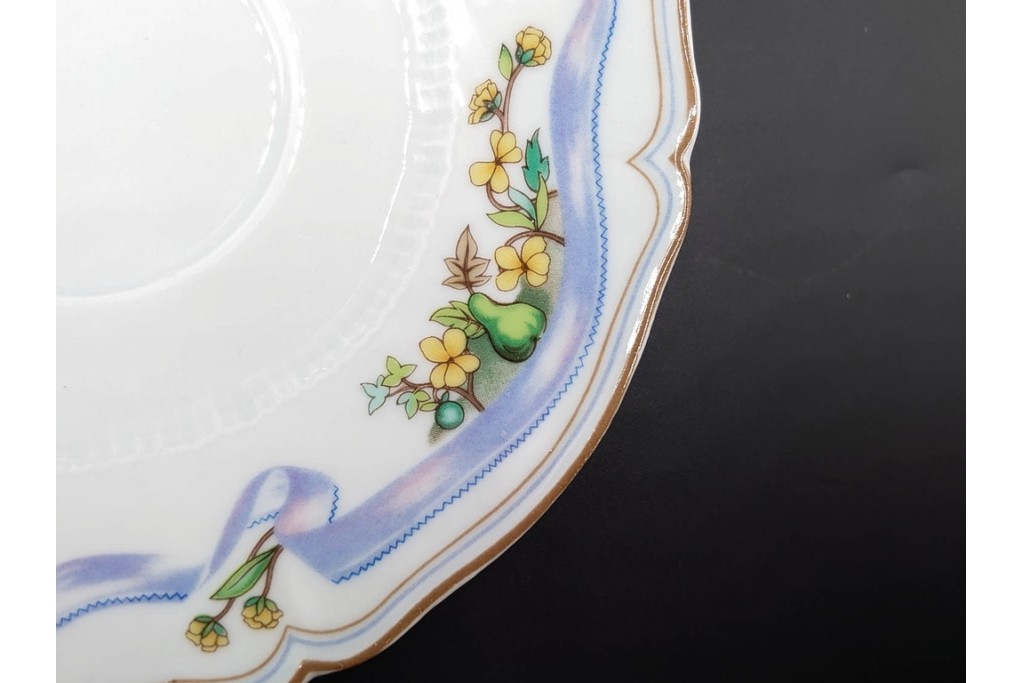 フランス　LIMOGES(リモージュ)　Haviland(アビランド)　Ruban(リュバン)　花模様とブルーのリボンが調和するトリオ3客セット　(R-086447)