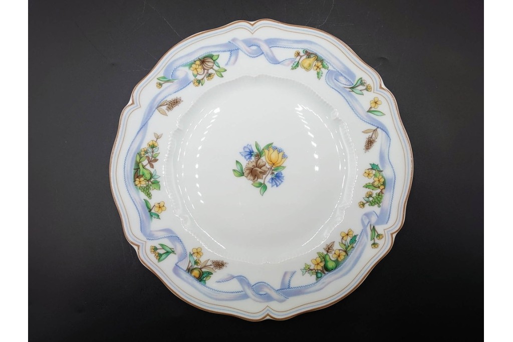 フランス　LIMOGES(リモージュ)　Haviland(アビランド)　Ruban(リュバン)　花模様とブルーのリボンが調和するトリオ3客セット　(R-086447)