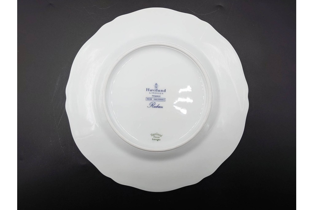 フランス　LIMOGES(リモージュ)　Haviland(アビランド)　Ruban(リュバン)　花模様とブルーのリボンが調和するトリオ3客セット　(R-086447)