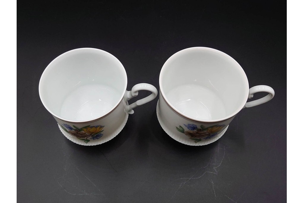 フランス　LIMOGES(リモージュ)　Haviland(アビランド)　Ruban(リュバン)　花模様とブルーのリボンが調和するトリオ3客セット　(R-086447)