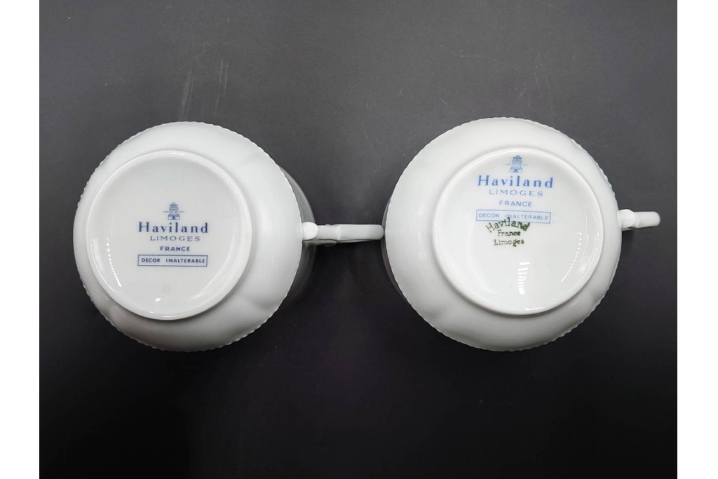 フランス　LIMOGES(リモージュ)　Haviland(アビランド)　Ruban(リュバン)　花模様とブルーのリボンが調和するトリオ3客セット　(R-086447)