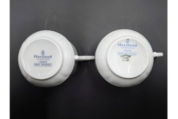 フランス　LIMOGES(リモージュ)　Haviland(アビランド)　Ruban(リュバン)　花模様とブルーのリボンが調和するトリオ3客セット　(R-086447)