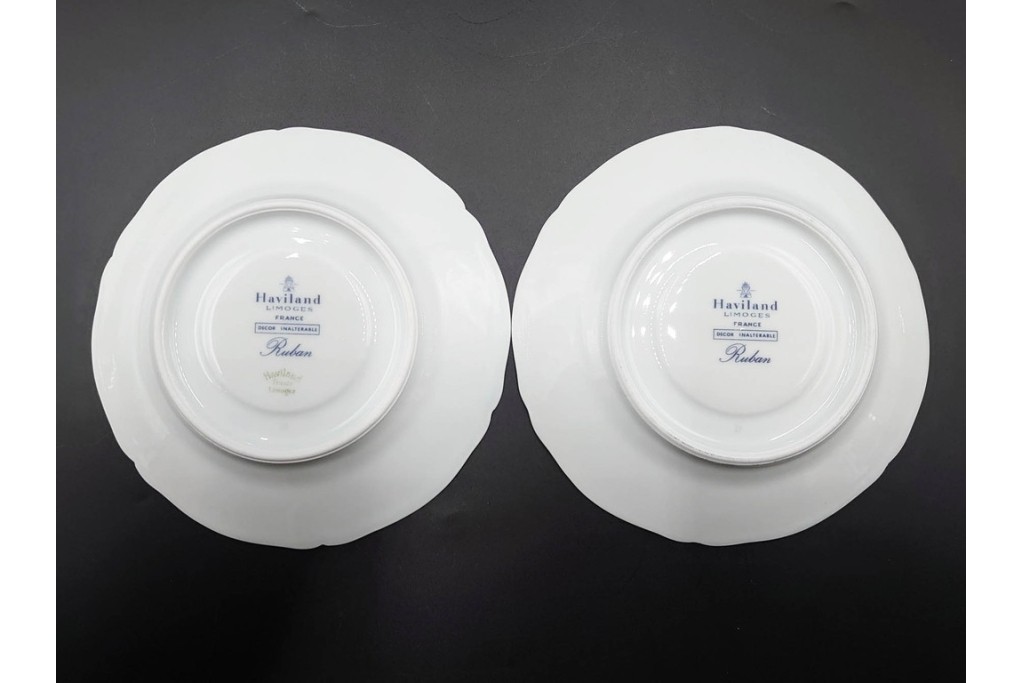 フランス　LIMOGES(リモージュ)　Haviland(アビランド)　Ruban(リュバン)　花模様とブルーのリボンが調和するトリオ3客セット　(R-086447)