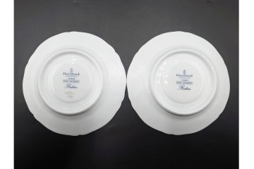 フランス　LIMOGES(リモージュ)　Haviland(アビランド)　Ruban(リュバン)　花模様とブルーのリボンが調和するトリオ3客セット　(R-086447)