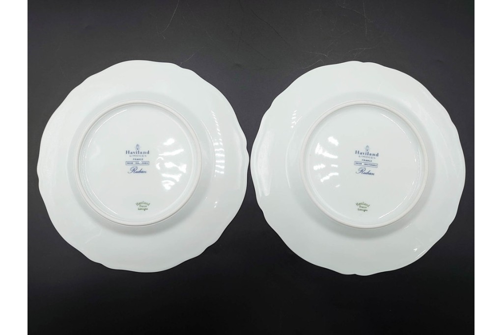 フランス　LIMOGES(リモージュ)　Haviland(アビランド)　Ruban(リュバン)　花模様とブルーのリボンが調和するトリオ3客セット　(R-086447)