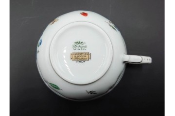 イタリア　Richard Ginori(リチャードジノリ)　イタリアンフルーツ　サックスフラワー　インペロカメリア　カップ&ソーサー・クリーマー・シュガーポット・スプーンレストの洋食器6点セット　(R-086448)