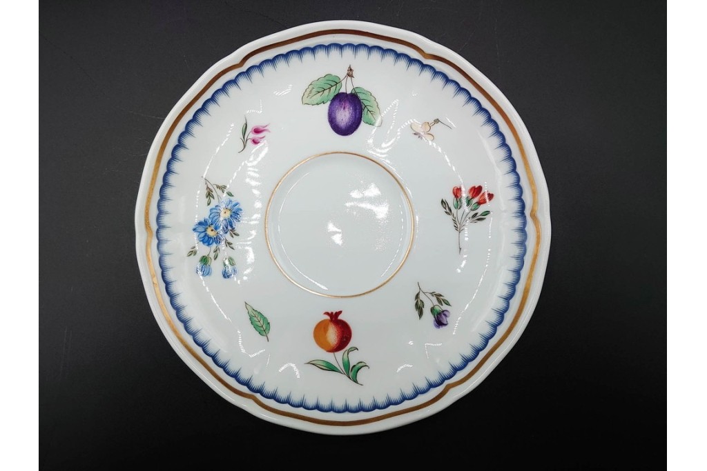 イタリア　Richard Ginori(リチャードジノリ)　イタリアンフルーツ　サックスフラワー　インペロカメリア　カップ&ソーサー・クリーマー・シュガーポット・スプーンレストの洋食器6点セット　(R-086448)