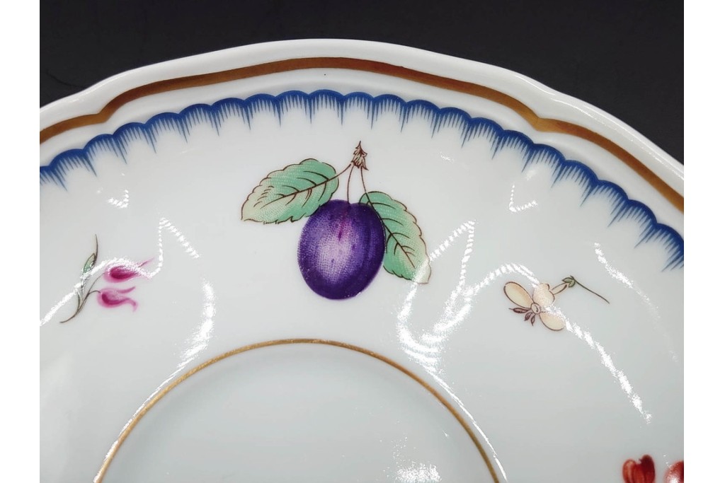 イタリア　Richard Ginori(リチャードジノリ)　イタリアンフルーツ　サックスフラワー　インペロカメリア　カップ&ソーサー・クリーマー・シュガーポット・スプーンレストの洋食器6点セット　(R-086448)