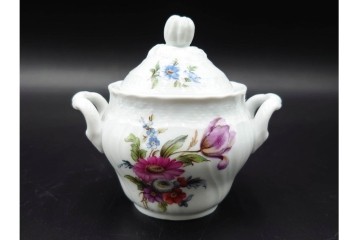 イタリア　Richard Ginori(リチャードジノリ)　イタリアンフルーツ　サックスフラワー　インペロカメリア　カップ&ソーサー・クリーマー・シュガーポット・スプーンレストの洋食器6点セット　(R-086448)