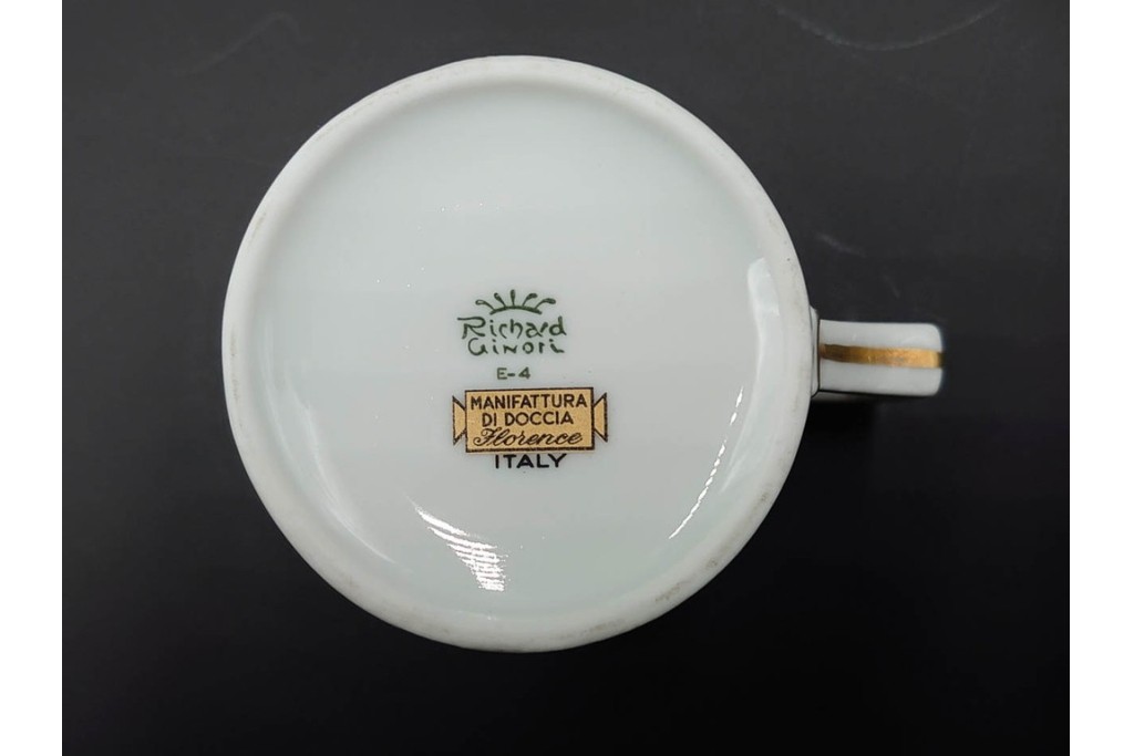 イタリア　Richard Ginori(リチャードジノリ)　イタリアンフルーツ　サックスフラワー　インペロカメリア　カップ&ソーサー・クリーマー・シュガーポット・スプーンレストの洋食器6点セット　(R-086448)