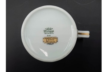 イタリア　Richard Ginori(リチャードジノリ)　イタリアンフルーツ　サックスフラワー　インペロカメリア　カップ&ソーサー・クリーマー・シュガーポット・スプーンレストの洋食器6点セット　(R-086448)