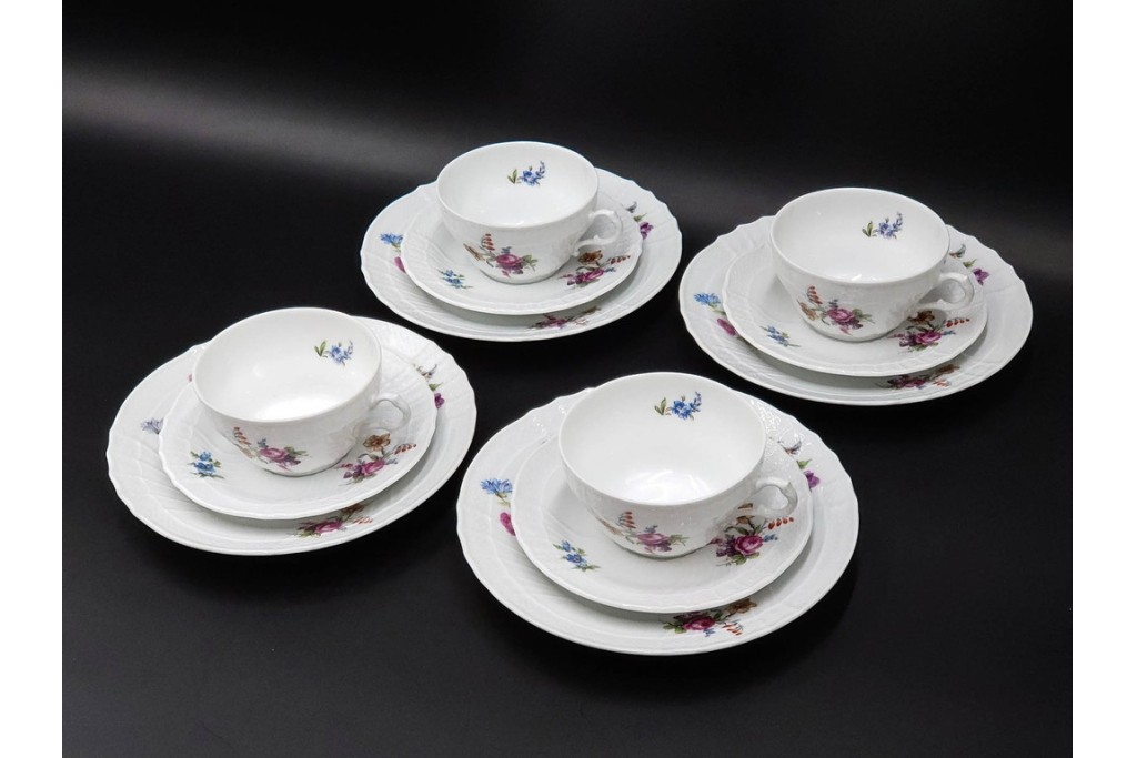 イタリア　Richard Ginori(リチャードジノリ)　サックスフラワー　カップ&ソーサー・プレートのトリオ4客セット　(R-086449)