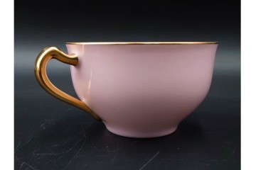 大倉陶園(OKURA/OAC)　色蒔き(ピンク)　ゴールドライン(リムシェープ)　カップ&ソーサー4客セット　(R-086450)