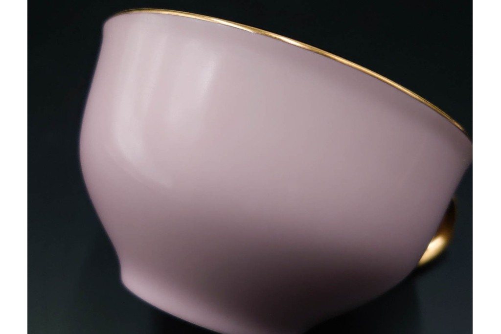 大倉陶園(OKURA/OAC)　色蒔き(ピンク)　ゴールドライン(リムシェープ)　カップ&ソーサー4客セット　(R-086450)