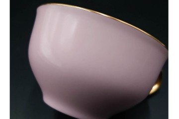 大倉陶園(OKURA/OAC)　色蒔き(ピンク)　ゴールドライン(リムシェープ)　カップ&ソーサー4客セット　(R-086450)