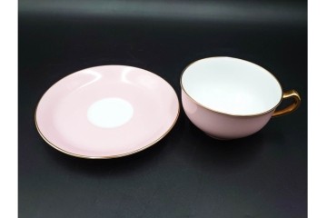 大倉陶園(OKURA/OAC)　色蒔き(ピンク)　ゴールドライン(リムシェープ)　カップ&ソーサー4客セット　(R-086450)