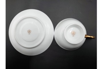大倉陶園(OKURA/OAC)　色蒔き(ピンク)　ゴールドライン(リムシェープ)　カップ&ソーサー4客セット　(R-086450)