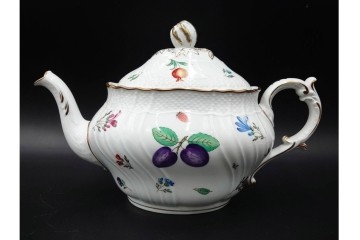 イタリア　Richard Ginori(リチャードジノリ)　ペルージャ(ベッキオフルーツ)　果物模様が愛らしいティーポット・シュガーポット・クリーマーセット　(R-086451)