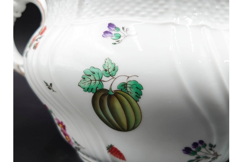 イタリア　Richard Ginori(リチャードジノリ)　ペルージャ(ベッキオフルーツ)　果物模様が愛らしいティーポット・シュガーポット・クリーマーセット　(R-086451)