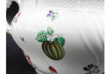 イタリア　Richard Ginori(リチャードジノリ)　ペルージャ(ベッキオフルーツ)　果物模様が愛らしいティーポット・シュガーポット・クリーマーセット　(R-086451)