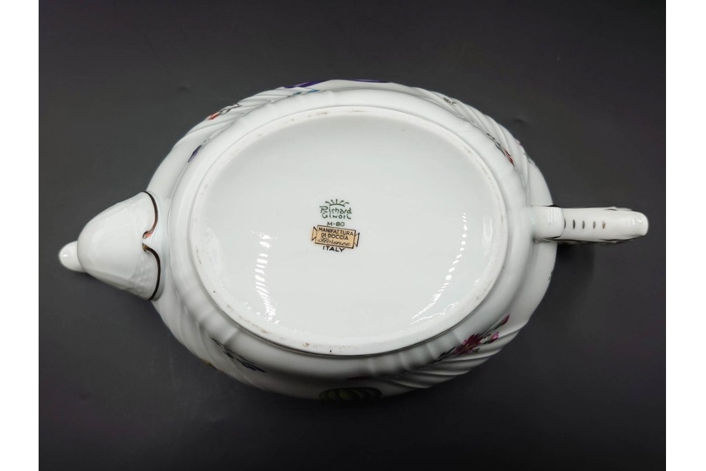 イタリア　Richard Ginori(リチャードジノリ)　ペルージャ(ベッキオフルーツ)　果物模様が愛らしいティーポット・シュガーポット・クリーマーセット　(R-086451)