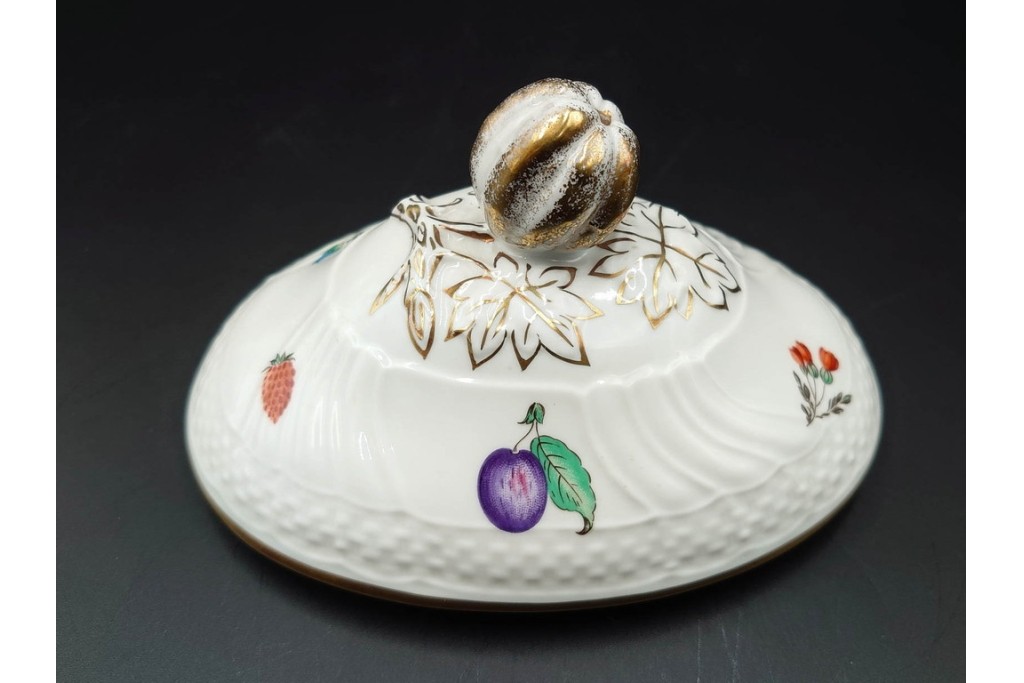 イタリア　Richard Ginori(リチャードジノリ)　ペルージャ(ベッキオフルーツ)　果物模様が愛らしいティーポット・シュガーポット・クリーマーセット　(R-086451)