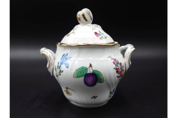 イタリア　Richard Ginori(リチャードジノリ)　ペルージャ(ベッキオフルーツ)　果物模様が愛らしいティーポット・シュガーポット・クリーマーセット　(R-086451)