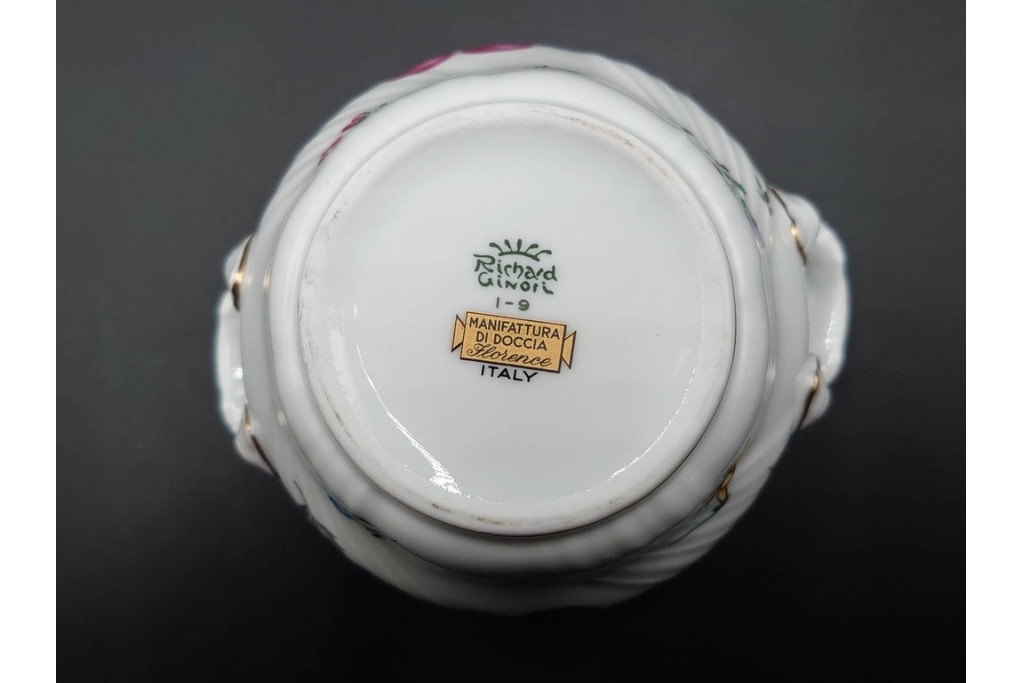 イタリア　Richard Ginori(リチャードジノリ)　ペルージャ(ベッキオフルーツ)　果物模様が愛らしいティーポット・シュガーポット・クリーマーセット　(R-086451)