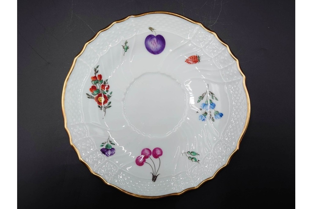 イタリア　Richard Ginori(リチャードジノリ)　ペルージャ(ベッキオフルーツ)　果物模様が愛らしいトリオ4客セット　(R-086453)