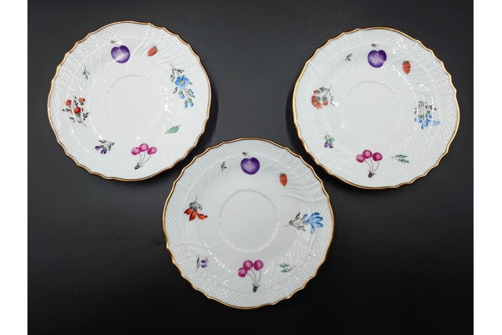 イタリア　Richard Ginori(リチャードジノリ)　ペルージャ(ベッキオフルーツ)　果物模様が愛らしいトリオ4客セット　(R-086453)