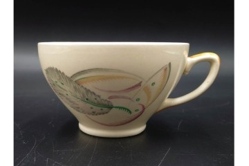 イギリスヴィンテージ　Susie Cooper(スージークーパー)　グレイリーフ　ティーポット・クリーマー・カップ&ソーサー2客・プレート・ミニボウルの洋食器6点セット　(R-086455)