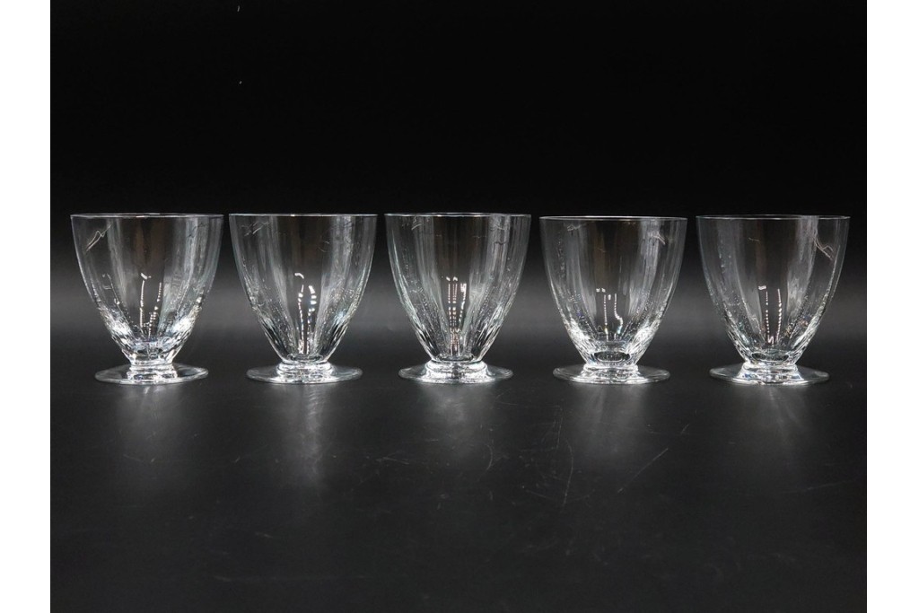フランス　Baccarat(バカラ)　フロール　波打つラインが美しいグラス5客セット　(R-086456)