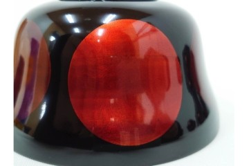 むさしの漆工芸造　なかにし正　艶やかな黒に朱の丸が目を引く日月椀5点セット　共箱付き　(R-086460)