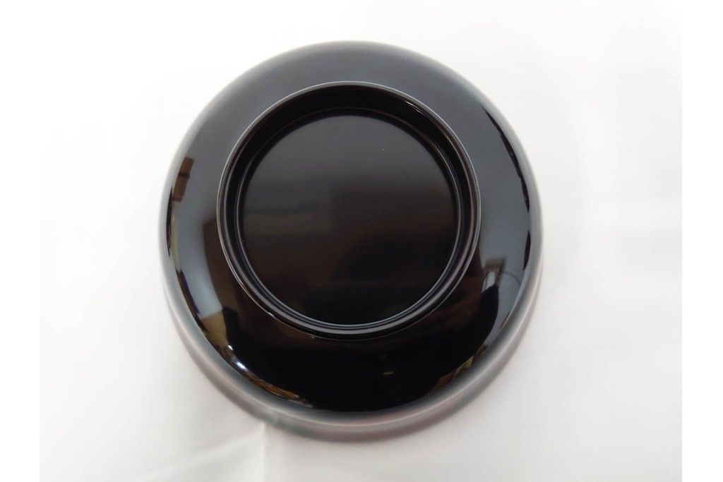 むさしの漆工芸造　なかにし正　艶やかな黒に朱の丸が目を引く日月椀5点セット　共箱付き　(R-086460)