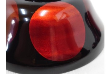 むさしの漆工芸造　なかにし正　艶やかな黒に朱の丸が目を引く日月椀5点セット　共箱付き　(R-086460)