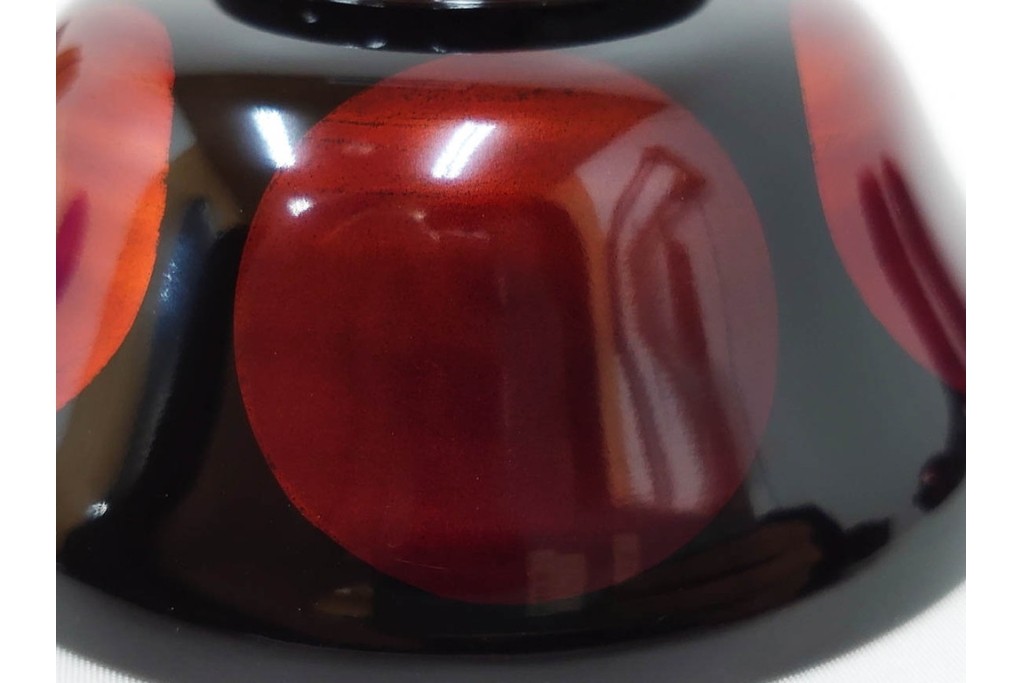 むさしの漆工芸造　なかにし正　艶やかな黒に朱の丸が目を引く日月椀5点セット　共箱付き　(R-086460)