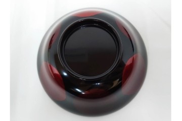 むさしの漆工芸造　なかにし正　艶やかな黒に朱の丸が目を引く日月椀5点セット　共箱付き　(R-086460)
