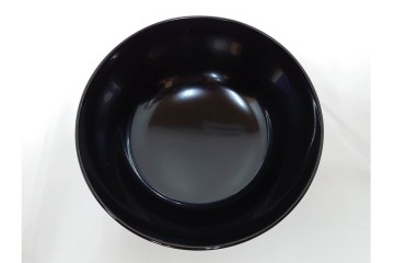 むさしの漆工芸造　なかにし正　艶やかな黒に朱の丸が目を引く日月椀5点セット　共箱付き　(R-086460)