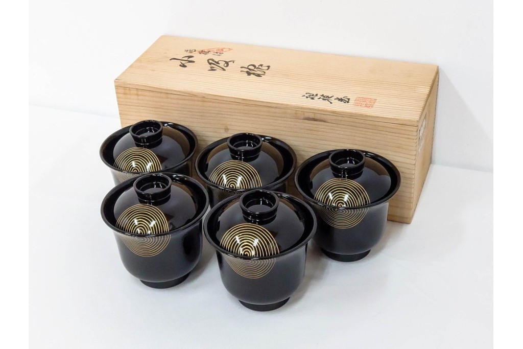 越前塗　祖雅堂　蒔絵が施された小吸椀5点セット　共箱付き　(R-086461)