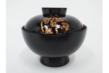 越前塗　蒔絵　花丸紋様が上品な吸物椀5点セット　共箱付き　(R-086462)