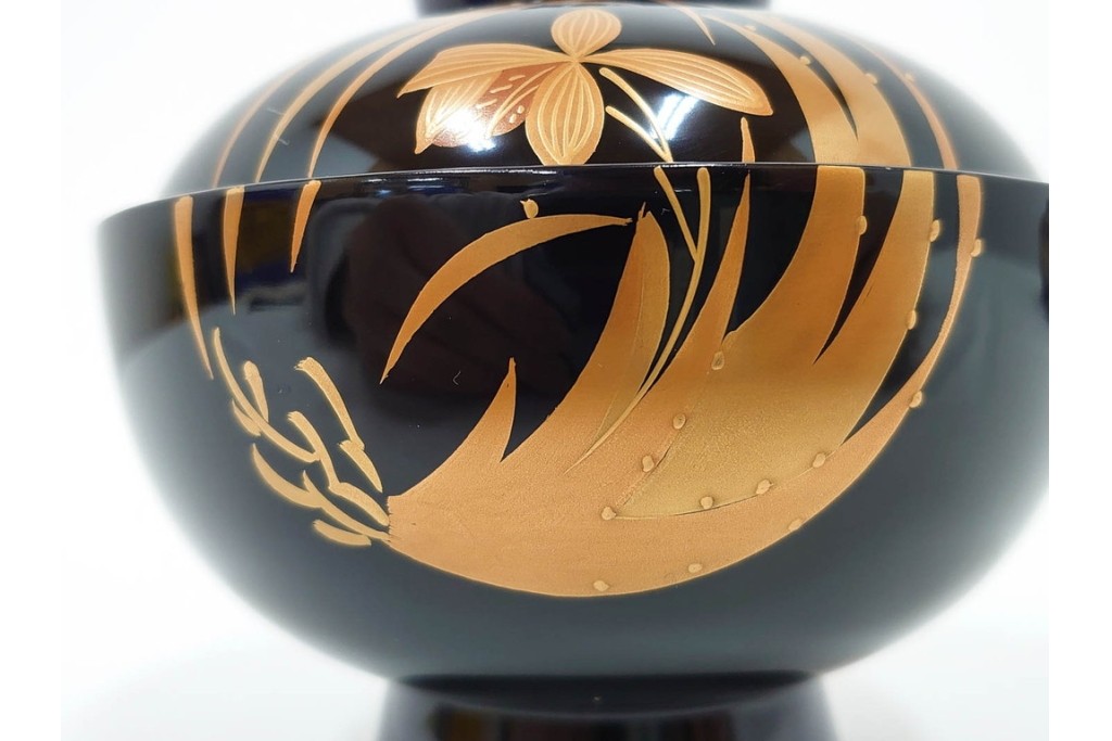 越前塗　蒔絵　花丸紋様が上品な吸物椀5点セット　共箱付き　(R-086462)