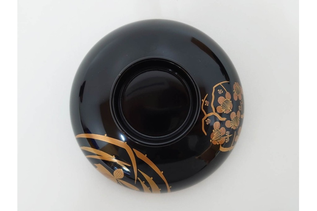 越前塗　蒔絵　花丸紋様が上品な吸物椀5点セット　共箱付き　(R-086462)