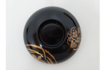 越前塗　蒔絵　花丸紋様が上品な吸物椀5点セット　共箱付き　(R-086462)