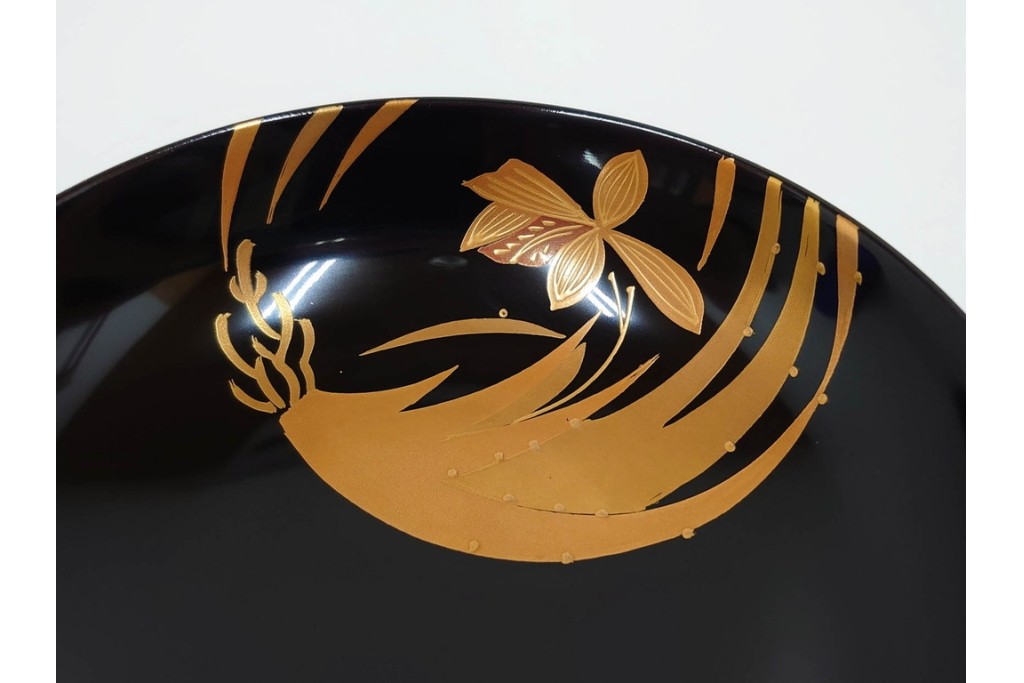 越前塗　蒔絵　花丸紋様が上品な吸物椀5点セット　共箱付き　(R-086462)