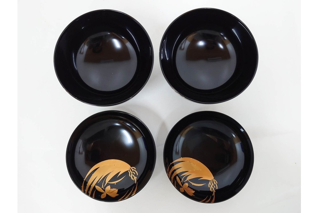 越前塗　蒔絵　花丸紋様が上品な吸物椀5点セット　共箱付き　(R-086462)