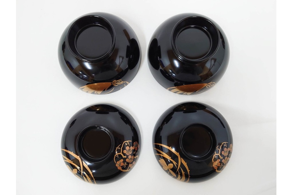 越前塗　蒔絵　花丸紋様が上品な吸物椀5点セット　共箱付き　(R-086462)